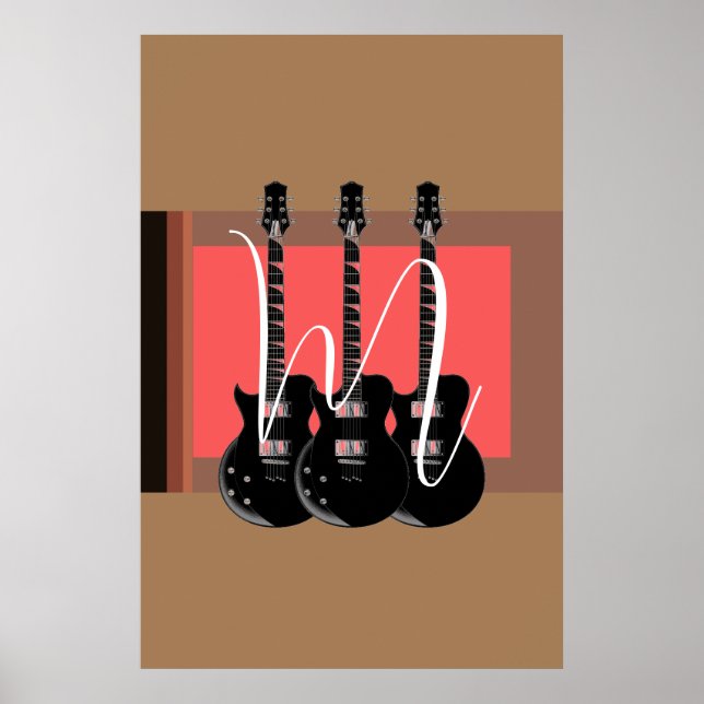 Pop Art Elektrisk Gitarr Monogram Initial Poster (Framsidan)