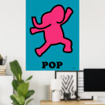 Pop Art Elephant Poster - Dansar Rosa på Teal<br><div class="desc">Lägg till en spricka av lekfullt rörelse till dina väggar med den här popkonselefanten. En fet shock rosa silhuett som skisseras i svart leaps mot en levande teal bakgrund. Den här utformningen passar perfekt i vardagsrum, studior eller barnutrymmen, men den är minimalistisk men dynamisk. Utskrivet med rik färg på lagrar...</div>