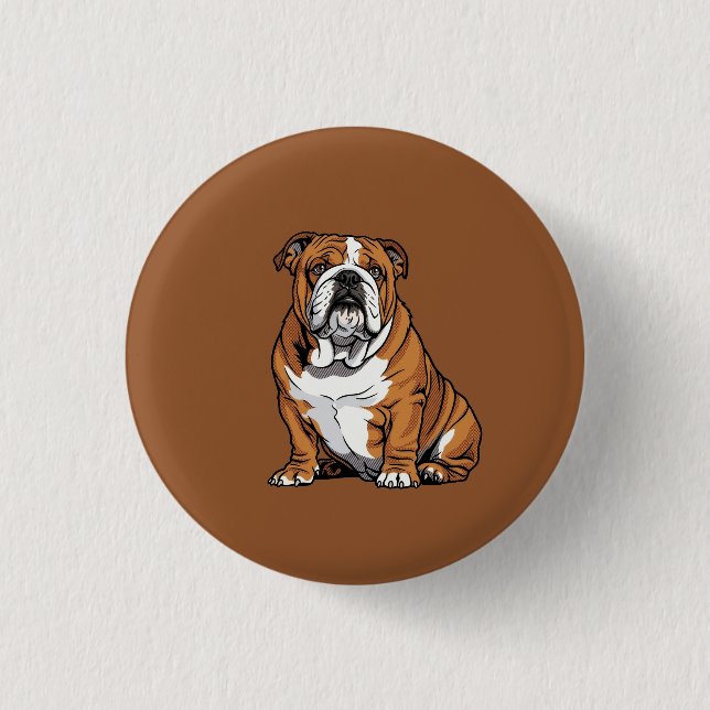 Pop Art Engelsk Bulldog Halvton Comic Knapp (Framsida)