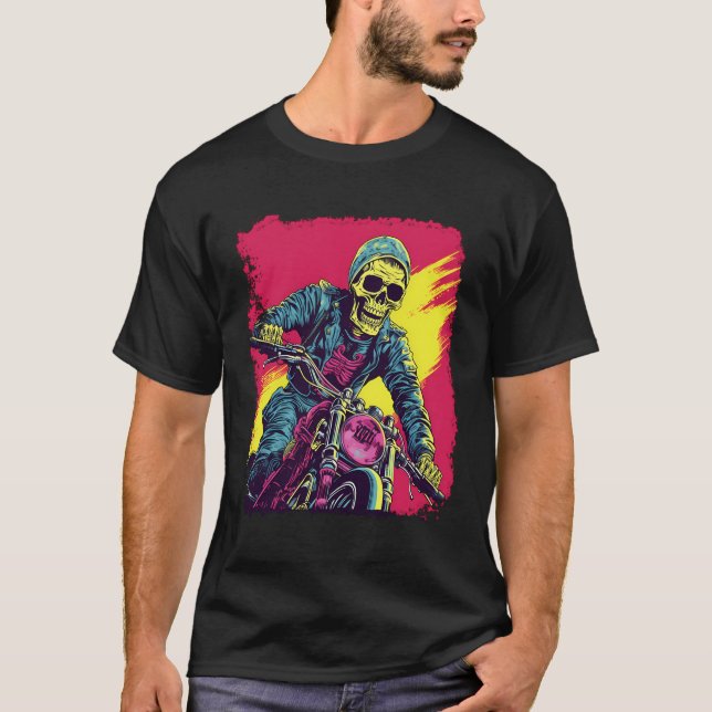 Pop Art Esqueleto Skeleton Motor Bike T Shirt (Framsida)