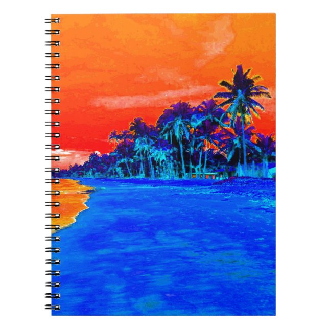 Pop Art Exotic Beach Handflatan Träd Anteckningsbok (Framsidan)