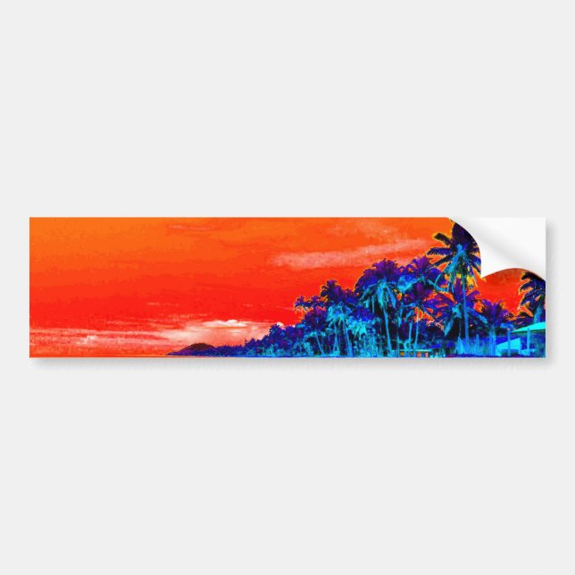 Pop Art Exotic Beach Handflatan Träd Bildekal (Framsidan)