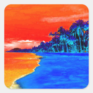 Pop Art Exotic Beach Handflatan Träd Fyrkantigt Klistermärke