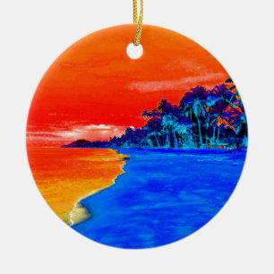 Pop Art Exotic Beach Handflatan Träd Julgransprydnad Keramik
