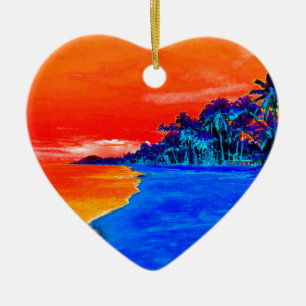 Pop Art Exotic Beach Handflatan Träd Julgransprydnad Keramik