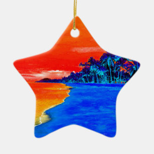 Pop Art Exotic Beach Handflatan Träd Julgransprydnad Keramik