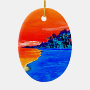 Pop Art Exotic Beach Handflatan Träd Julgransprydnad Keramik