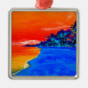 Pop Art Exotic Beach Handflatan Träd Julgransprydnad Metall