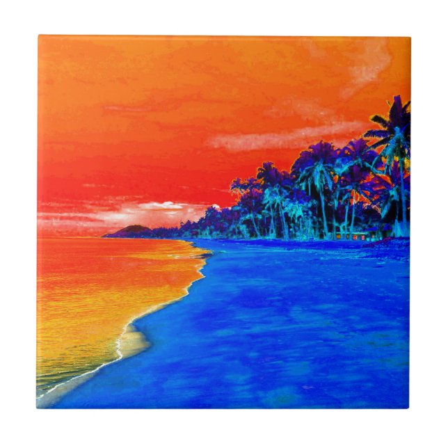 Pop Art Exotic Beach Handflatan Träd Kakelplatta (Framsidan)