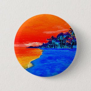Pop Art Exotic Beach Handflatan Träd Knapp
