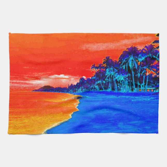 Pop Art Exotic Beach Handflatan Träd Kökshandduk (Horisontell)