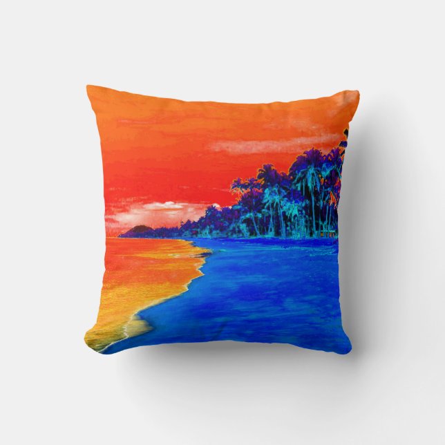 Pop Art Exotic Beach Handflatan Träd Kudde (Framsida)