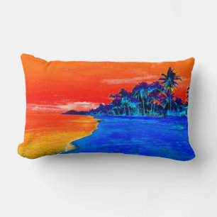 Pop Art Exotic Beach Handflatan Träd Lumbarkudde