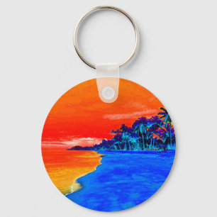 Pop Art Exotic Beach Handflatan Träd Nyckelring