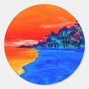 Pop Art Exotic Beach Handflatan Träd Runt Klistermärke