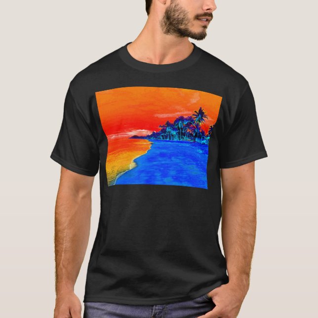 Pop Art Exotic Beach Handflatan Träd T Shirt (Framsida)