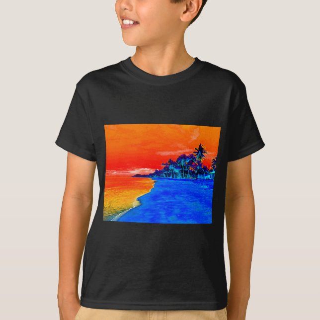 Pop Art Exotic Beach Handflatan Träd T Shirt (Framsida)