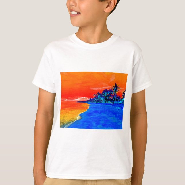 Pop Art Exotic Beach Handflatan Träd Tee Shirt (Framsida)