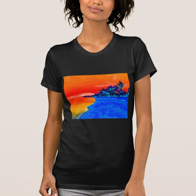 Pop Art Exotic Beach Handflatan Träd Tee Shirt (Framsida)