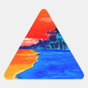 Pop Art Exotic Beach Handflatan Träd Triangelformat Klistermärke