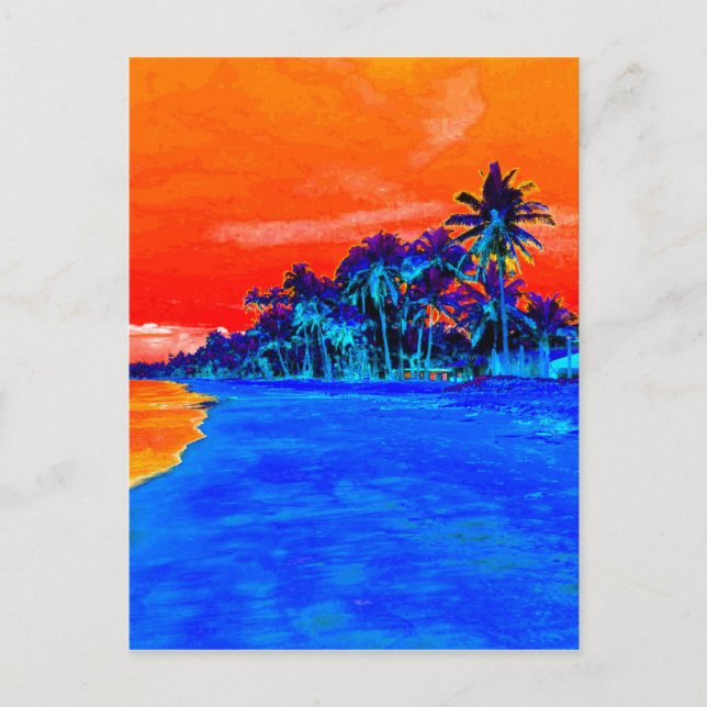 Pop Art Exotic Beach Handflatan Träd Vykort (Framsida)