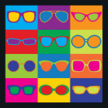 Pop Art Eyeglasses Poster<br><div class="desc">Protekonst illustrerad illustration av populärt ögonglas ram stilar i en färgstark schackbräda.</div>