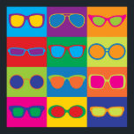 Pop Art Eyeglasses Poster<br><div class="desc">Protekonst illustrerad illustration av populärt ögonglas ram stilar i en färgstark schackbräda.</div>