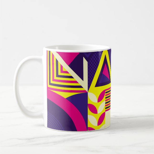 Pop art, färgstarka geometriska former. kaffemugg (Vänster)