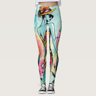 Pop Art Fashion Girl | Edgy Summer Floral Yoga Leggings