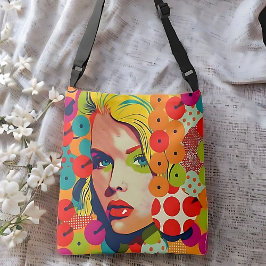 Pop Art Female Ansikte Vibrant Mönster Axelväska