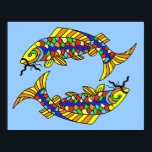 Pop Art Finare Pisces Fish on Light Blue Poster<br><div class="desc">Den här teckningen poster för din hemdekoration är ett ljusblått färg med två ljusa färgstarka finare Pisces Fish.</div>