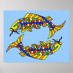 Pop Art Finare Pisces Fish on Light Blue Poster