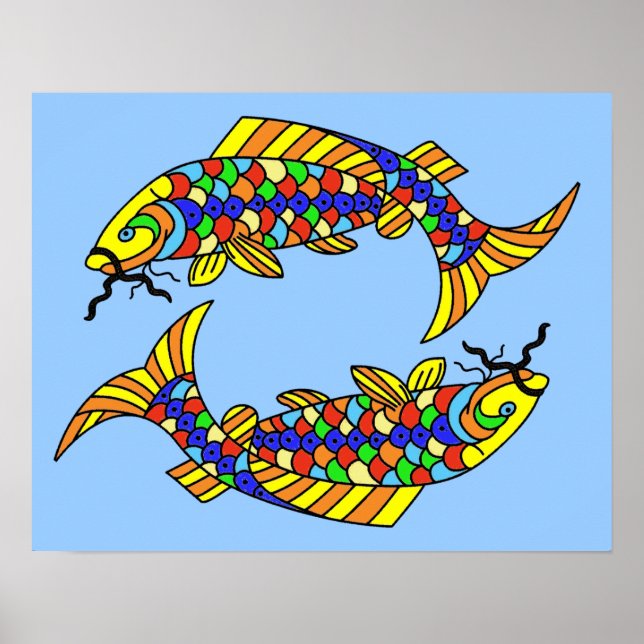 Pop Art Finare Pisces Fish on Light Blue Poster (Framsidan)