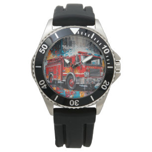 Pop Art Fire Lastbil i City Armbandsur