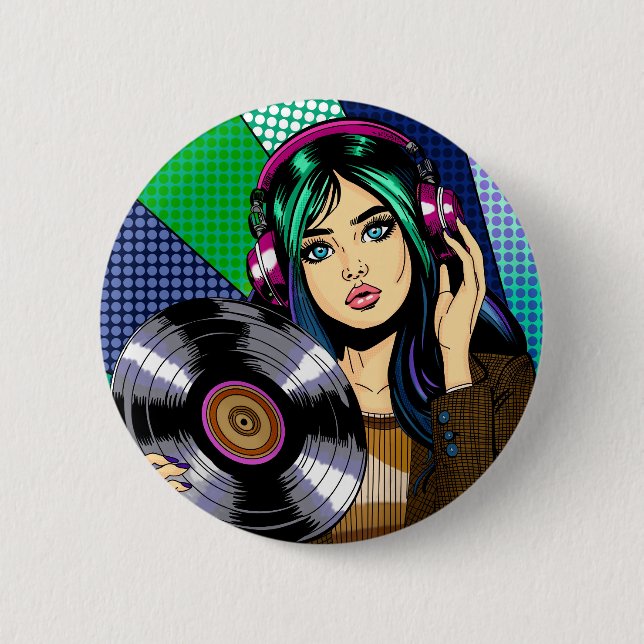 Pop Art-flicka med skiva Knapp (Framsida)