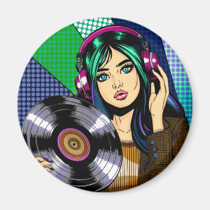 Pop Art-flicka med skiva Magnet