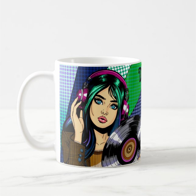 Pop Art-flicka med skräddarsydd skiva Kaffemugg (Vänster)