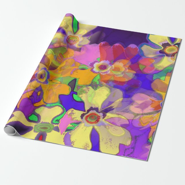 Pop Art Flowers Presentpapper (Utrullad)