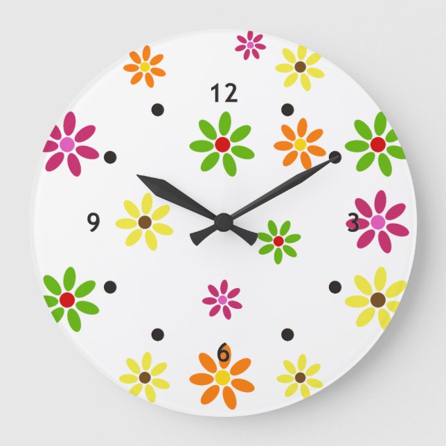 Pop Art Flowers - sömlös mönster + dina idéer Stor Klocka (Framsida)