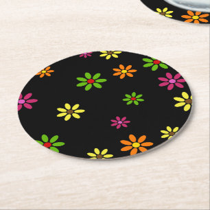 Pop Art Flowers - sömlös mönster + dina idéer Underlägg Papper Rund