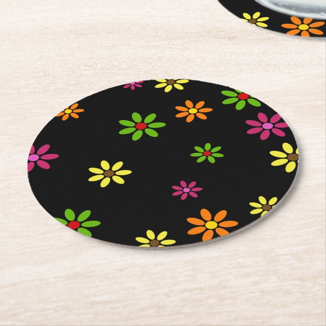 Pop Art Flowers - sömlös mönster + dina idéer Underlägg Papper Rund (Vinklad)