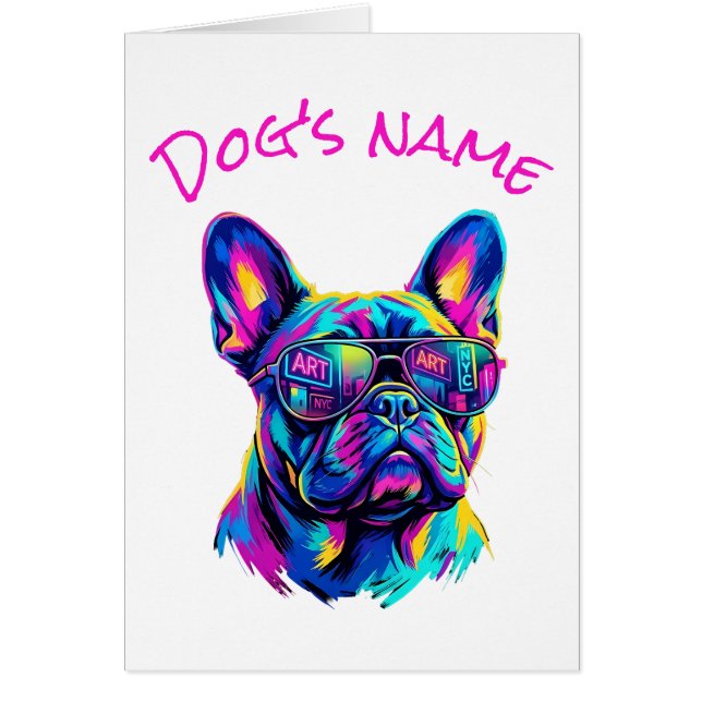Pop Art French Bulldog NYC Custom Name Card Hälsningskort (Framsidan)