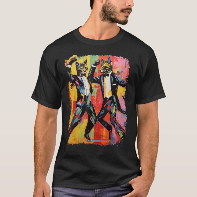 Pop Art Funny Cat Dancing Memor T Shirt (Framsida)