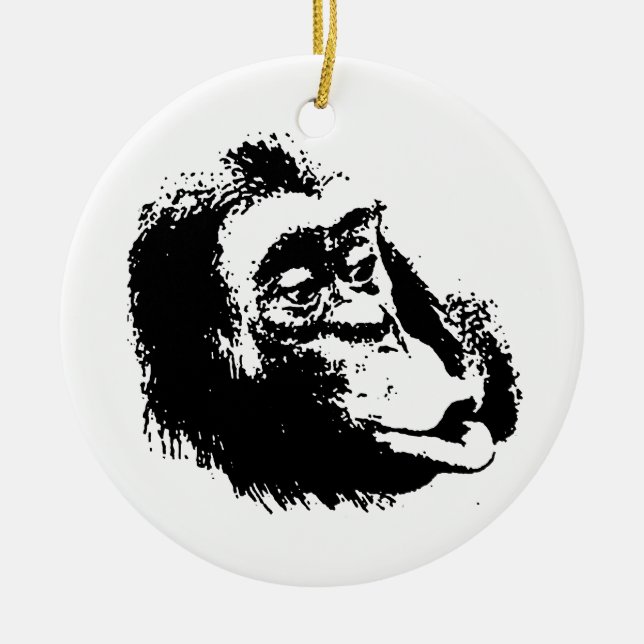 Pop Art Funny Chimpanzee Julgransprydnad Keramik (Framsidan)