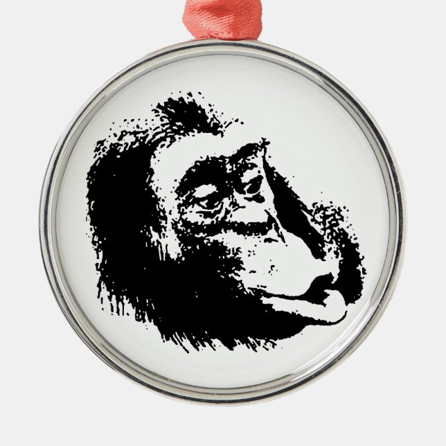 Pop Art Funny Chimpanzee Julgransprydnad Metall (Framsidan)