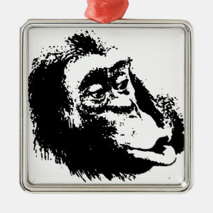 Pop Art Funny Chimpanzee Julgransprydnad Metall