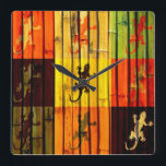 Pop Art Geckos Fyrkantig Klocka<br><div class="desc">Pop Art Geckos. Design finns på andra produkter.</div>