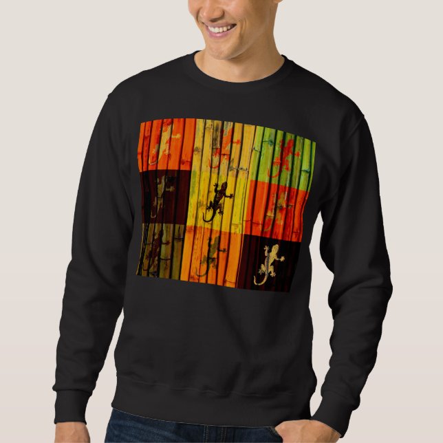 Pop Art Geckos T-Shirt Långärmad Tröja (Framsida)