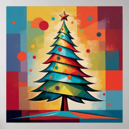 Pop Art Geometric Christmas Tree on Squares Poster