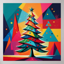 Pop Art Geometric Layered Christmas Tree Poster